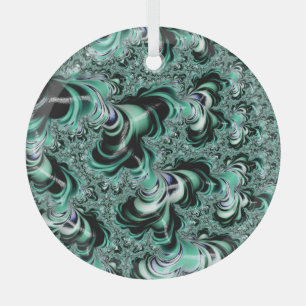 Mint Green Fractal Forest Landscape Abstract Glas Ornament
