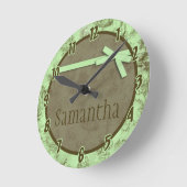 Mint Green Franse stof Toile gepersonaliseerde klo Ronde Klok (Hoek)