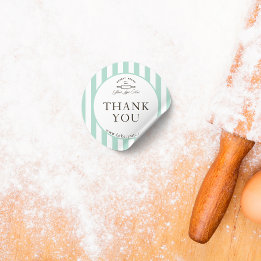  Mint Green Gestreepte Bakkerij Logo Dank u Ronde Sticker