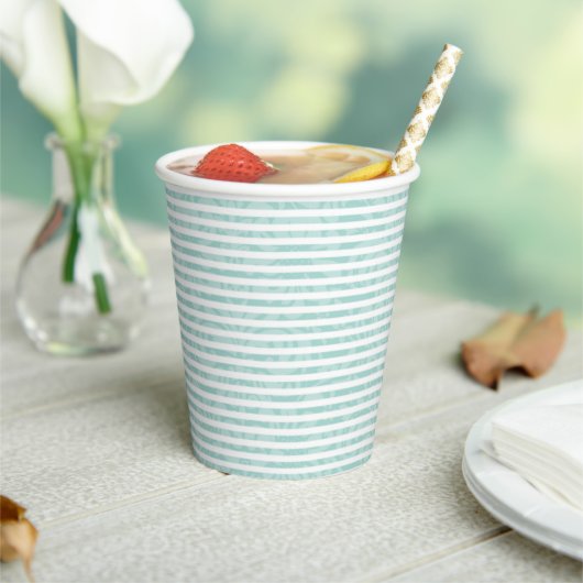 Mint Green Gestreepte Party Cups Papieren Bekers (Insitu)
