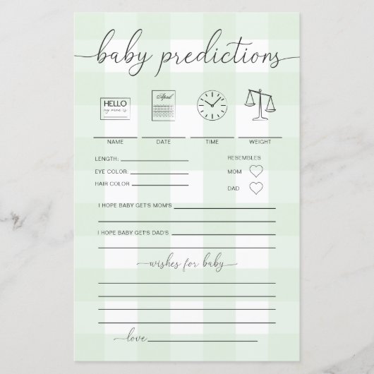 Mint Green Gingham Baby Predictions Game (Voorkant)