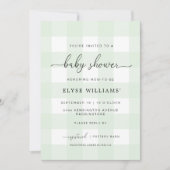 Mint Green Gingham Baby shower Invitation Kaart (Voorkant)