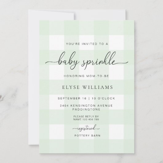 Mint Green Gingham Baby Sprinkle Kaart (Voorkant)