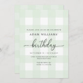 Mint Green Gingham Birthday Invitation Kaart (Voorkant / Achterkant)