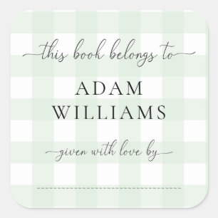 Mint Green Gingham Bookplate Sticker