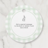 Mint Green Gingham Bunny Rabbit Baby shower Bedankjes Labels (Achterkant)