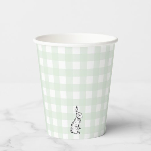 Mint Green Gingham Bunny Rabbit Paper cup Papieren Bekers (Achterkant)