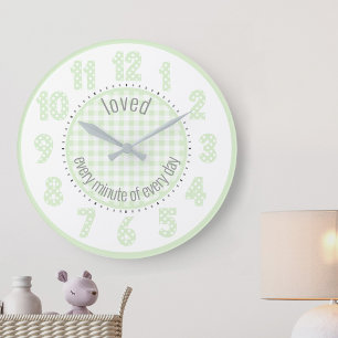 Mint Green Gingham Check and Polka Dot Numbers Grote Klok