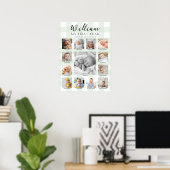 Mint Green Gingham First Birthday Photo Timeline Poster (Thuiskantoor)