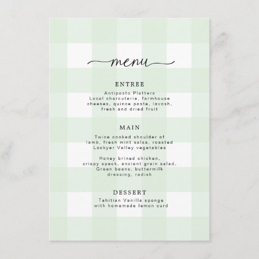 Mint Green Gingham Menu (Voorkant)