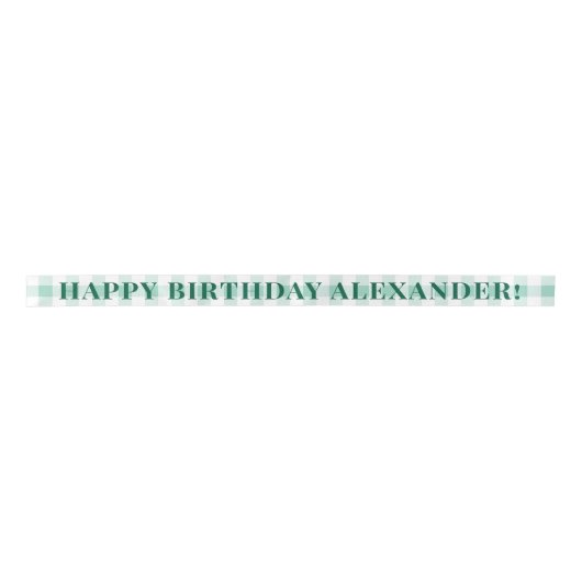 Mint Green Gingham Plaid Green Text Happy Birthday Lint (Voorkant)