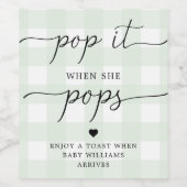 Mint Green Gingham Pop het als ze Pop Wijn Etiket (Enkel label)