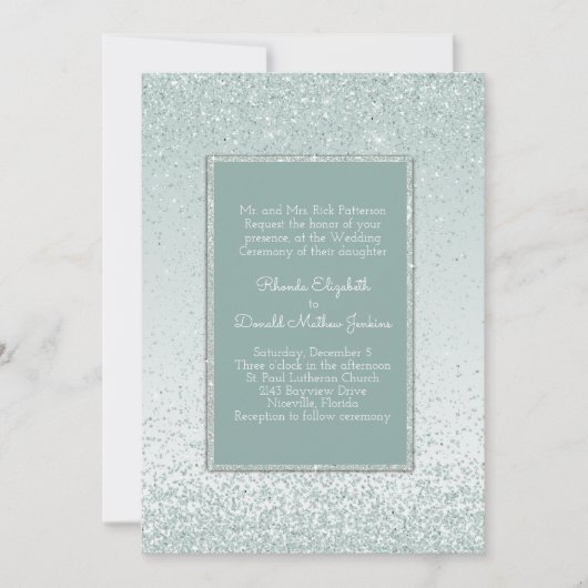 Mint Green Glitter en Shine Wedding Invitation Kaart (Voorkant)