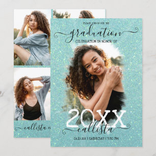 Mint Green Glitter Halo Photo Collage Afstuderen Kaart
