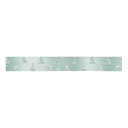 Mint Green Glitter Kerstbomen Grosgrain Lint (Voorkant)