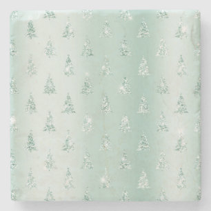 Mint Green Glitter Sparkle Kerstbomen Stenen Onderzetter