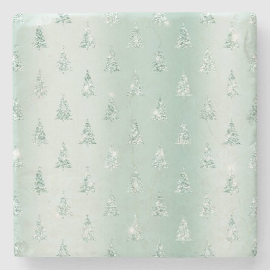 Mint Green Glitter Sparkle Kerstbomen Stenen Onderzetter (Voorkant)