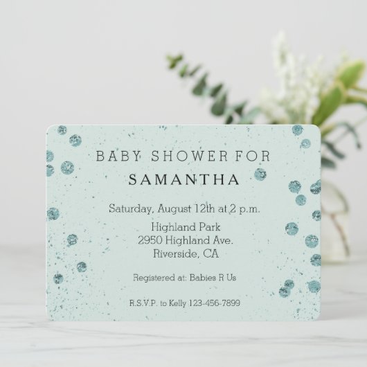 Mint Green Glittery Confetti baby shower Kaart (Staand voorkant)