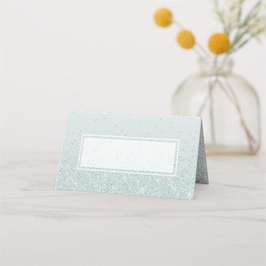 Mint Green Glittery Wedding Place Card (Voorkant)