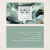 Mint Green Gold Abstract Monogram Business Cards (Devant & derrière)