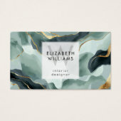 Mint Green Gold Abstract Monogram Business Cards (Devant)