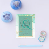 Mint Green Gold Alcohol Ink Abstract Wedding Flyer (Enkel)