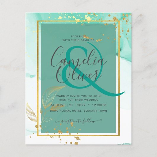 Mint Green Gold Alcohol Ink Abstract Wedding Flyer (Voorkant)