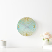 Mint Green Gold Crystal Modern Wall Clock Ronde Klok (Huis)