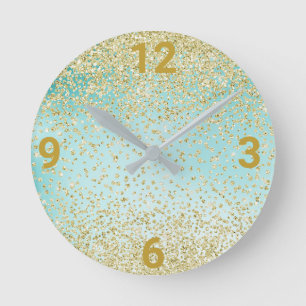 Mint Green Gold Crystal Modern Wall Clock Ronde Klok