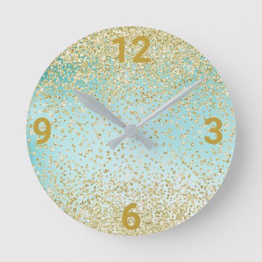 Mint Green Gold Crystal Modern Wall Clock Ronde Klok (Voorkant)