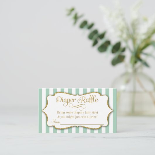 Mint Green Gold Diaper Raffle Baby shower Kaarten (Staand voorkant)