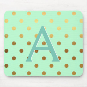 Mint Green & Gold Foil Polka Dots Monogram Name Muismat
