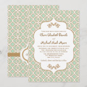 Mint Green Gold Moroccan Wedding Invitations Kaart (Voorkant / Achterkant)