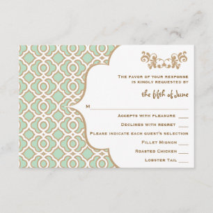 Mint Green Gold Moroccan Wedding Response-kaarten RSVP Kaartje