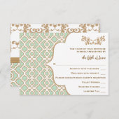 Mint Green Gold Moroccan Wedding Response-kaarten RSVP Kaartje (Voorkant / Achterkant)