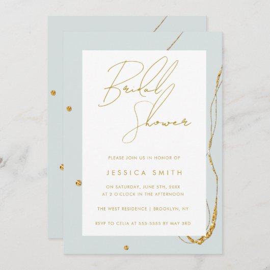 Mint Green Gold Parties scintillant Invitation de (Devant / Derrière)