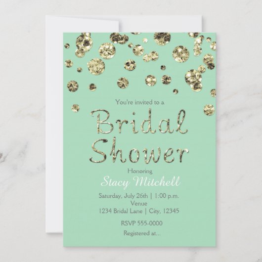 Mint Green Gold Parties scintillant Invitation de  (Devant)