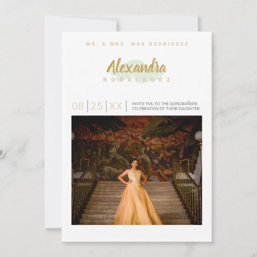 Mint Green & Gold Photo Quinceanera Kaart (Voorkant)