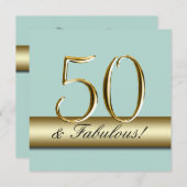 Mint Green Gold Simple 50th Birthday Party Kaart (Voorkant / Achterkant)
