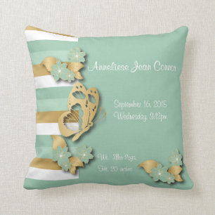 Mint Green & Gold Stripes met Butterfly voor Baby Kussen