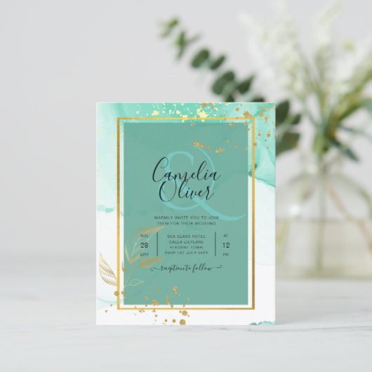 Mint Green Gold WEDDING Alcohol Ink Abstract (Staand voorkant)