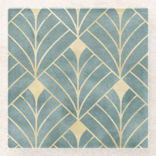 Mint Green, goud, Art Decopatroon, , retro, me Glazen Onderzetter