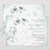 Mint Green Grey Birds Wedding Invitation Kaart (Voorkant / Achterkant)