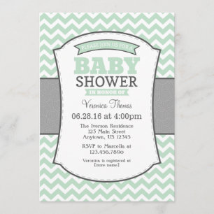 Mint Green Grey Chevron Baby shower Uitnodiging