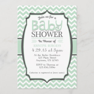 Mint Green Grey Chevron Baby shower Uitnodiging
