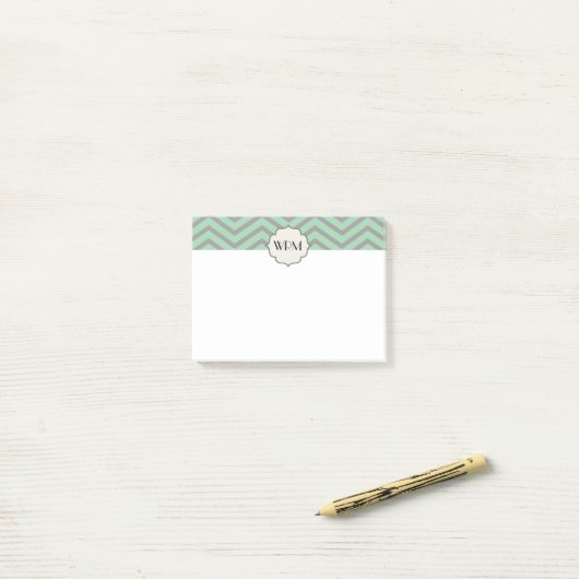 Mint Green Grey Chevron Patterned Monogrammed Post-it® Notes (Op bureau)