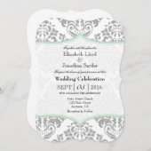 Mint Green Grey Damask Bracket Wedet Invitation (Devant / Derrière)