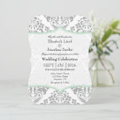 Mint Green Grey Damask Bracket Wedet Invitation (Debout devant)