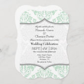 Mint Green Grey Damask Bracket Wedet Invitation (Devant / Derrière)