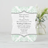 Mint Green Grey Damask Bracket Wedet Invitation (Debout devant)